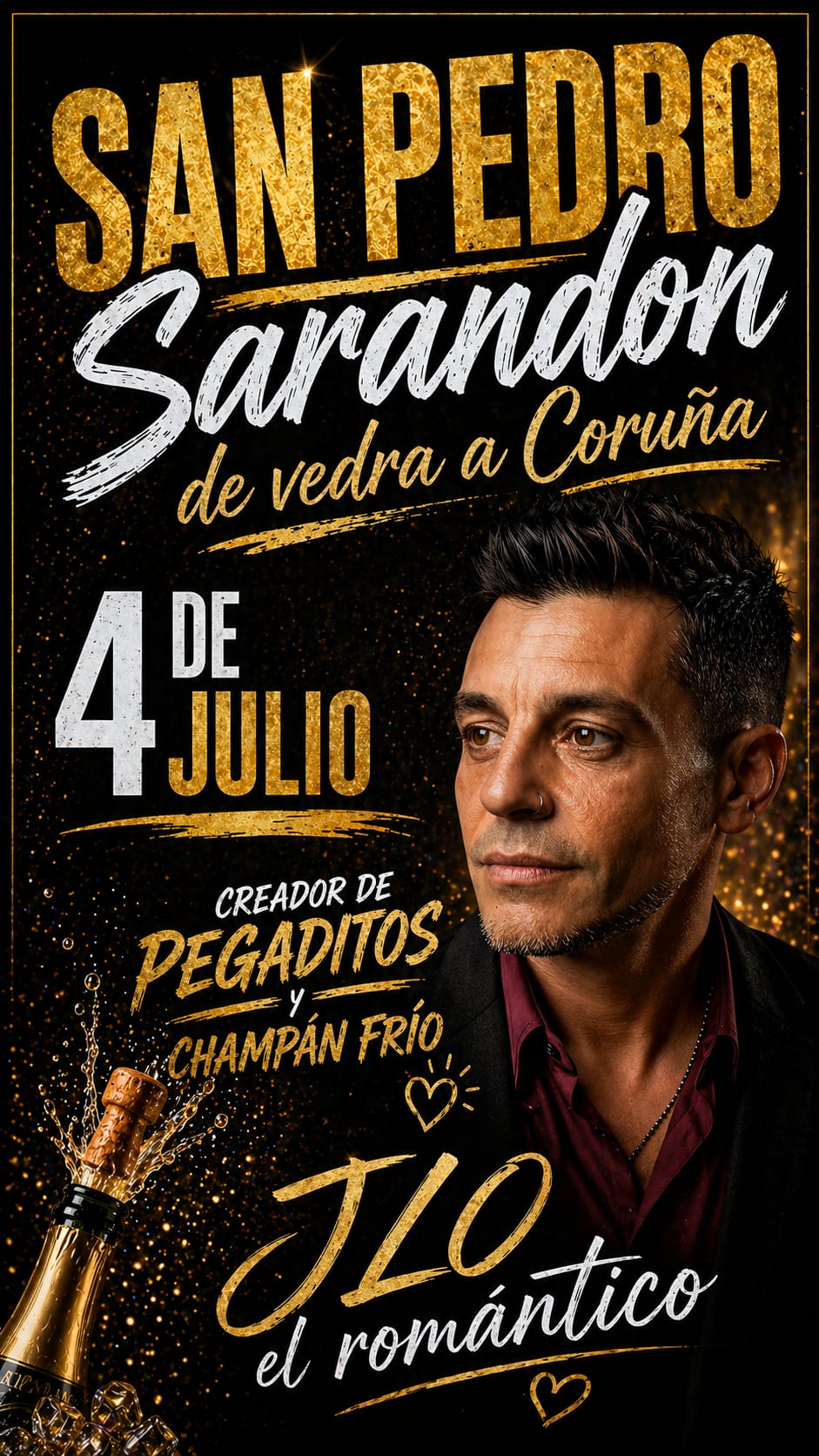 Cartel del evento San Pedro Sarandon de Vedra a Coruna, el 4 de julio