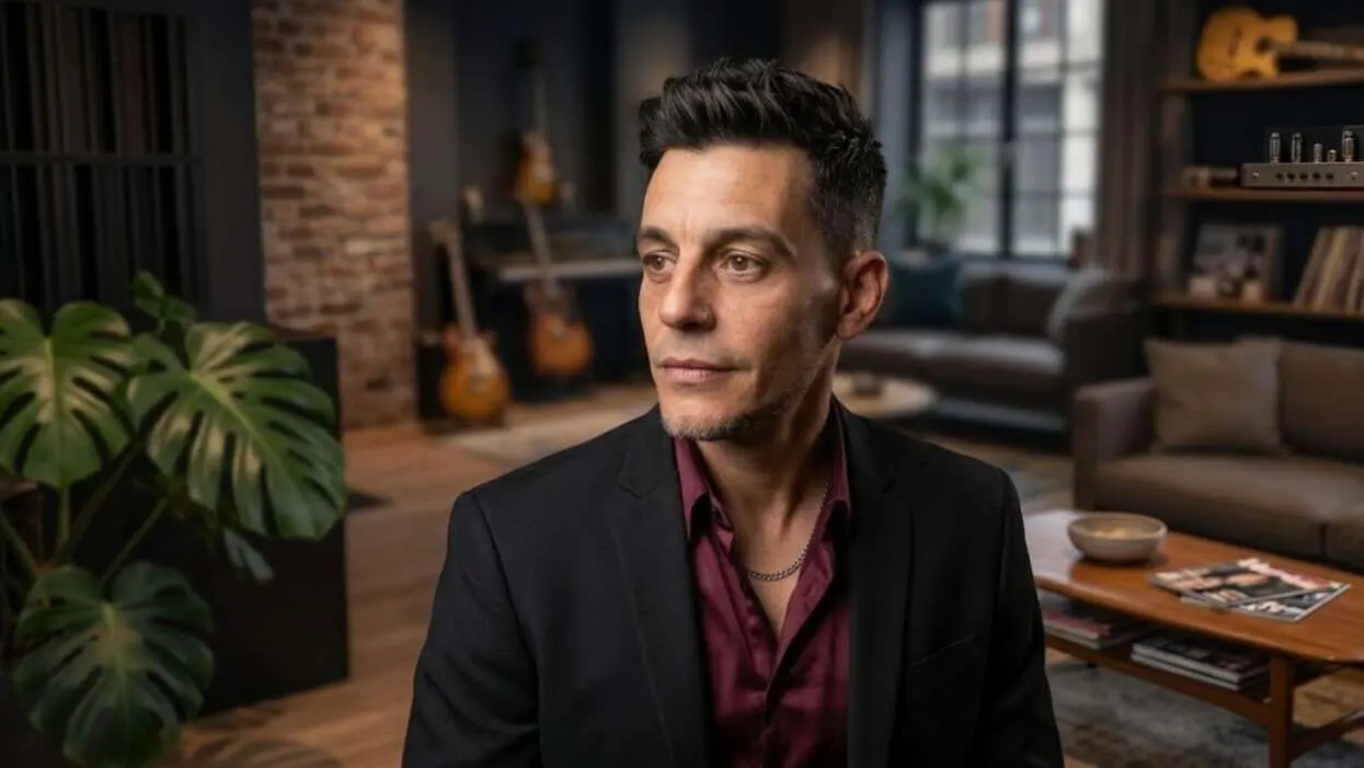 José María López Oliveira con guitarra en estética artística cósmica